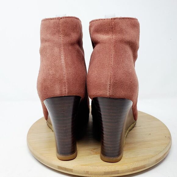 UGG Booties Women 9 Maroon Suede Lace Up Peep Toe High Wedge Elyse Sandal Shoes - Picture 9 of 12